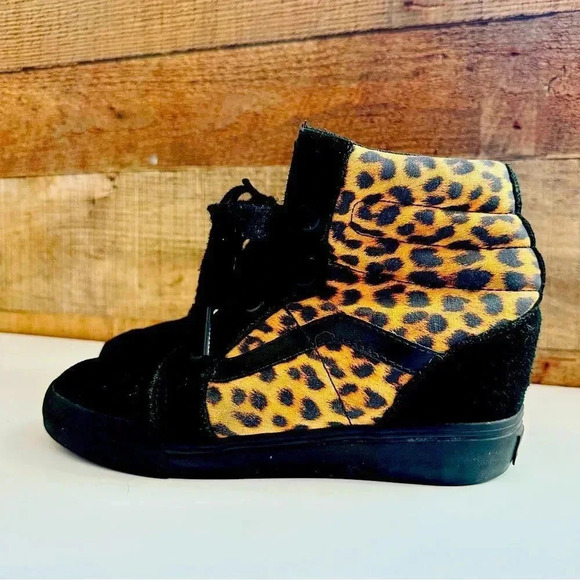 Vans Sk8 Cheetah/Leopard Hidden Wedge Hightop Sneakers from Urban Outfitters - Picture 3 of 9